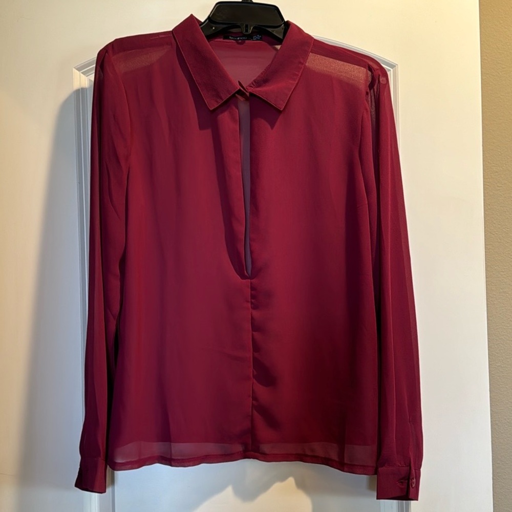 boohoo Sheer Collared Open Front Long Sleeve Top